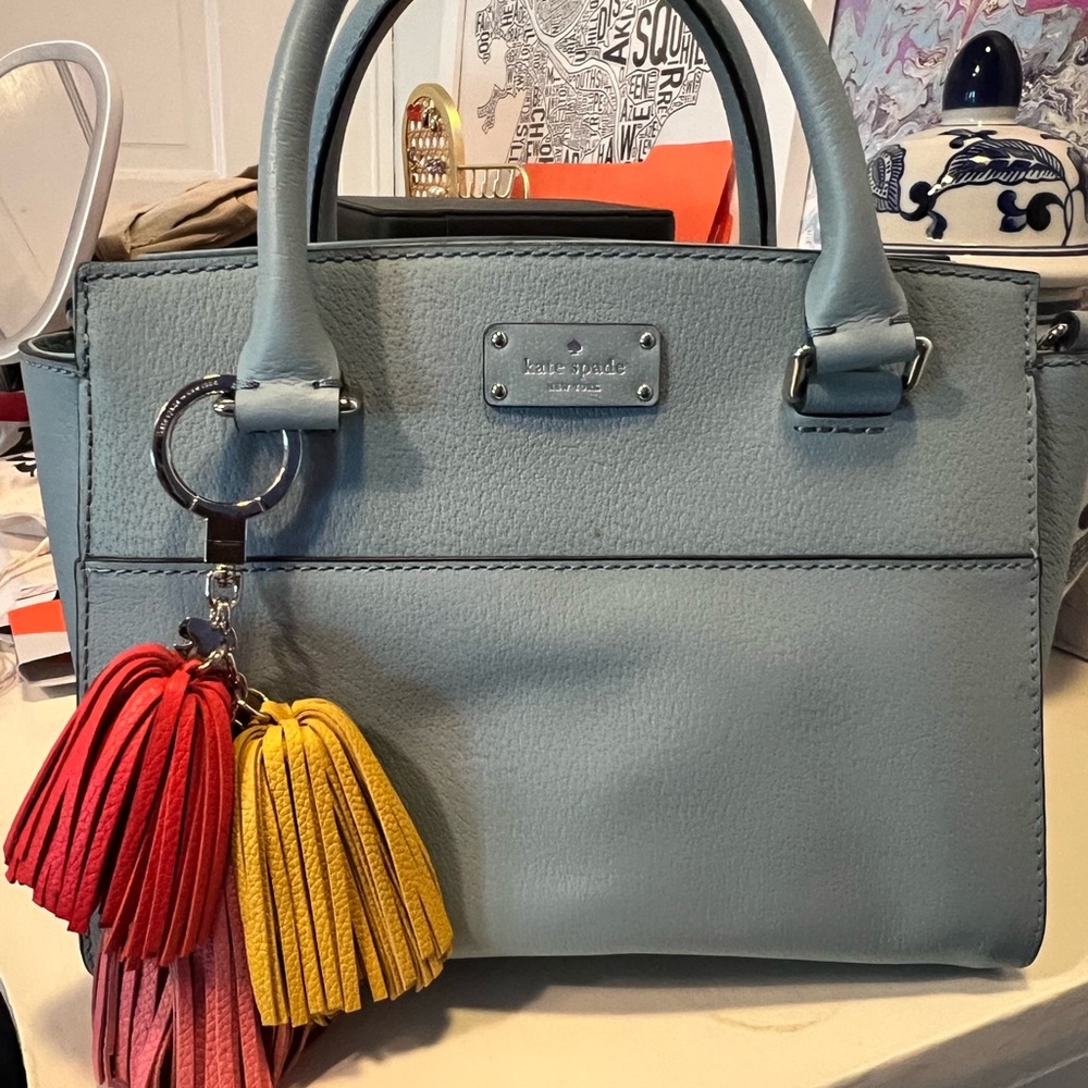 Kate Spade Light Blue Satchel with Colorful Tassels
